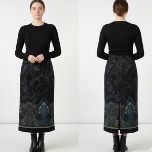 Briggs Suede-Like Paisley Midi Skirt Women’s Teal Brown Boho Vintage Size 6P